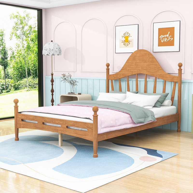 Lit plateforme en bois avec tête de lit, Full, Natural