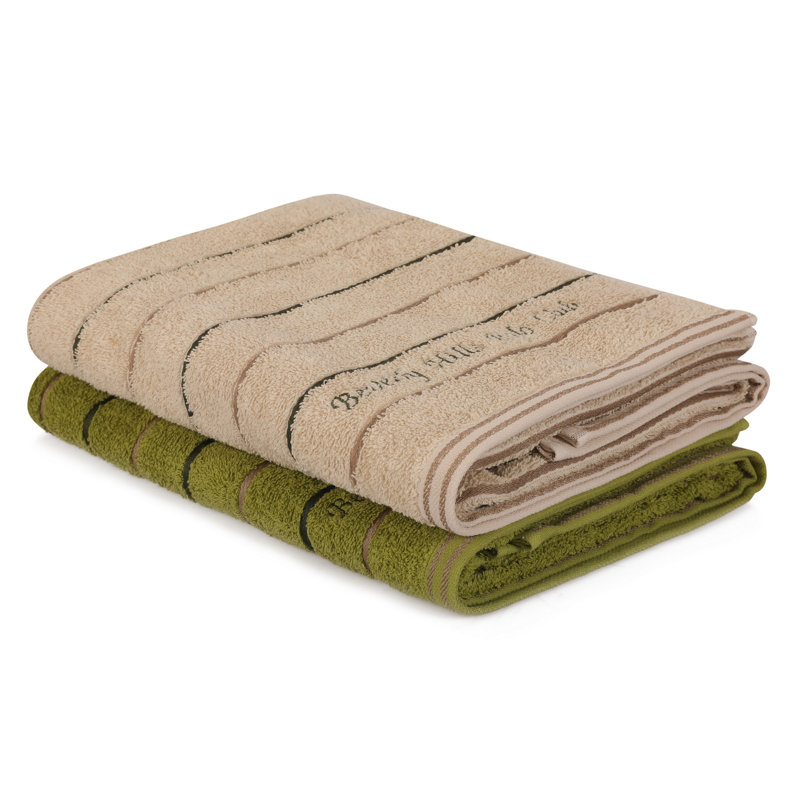 Ensemble de 2 serviettes de bain 100% coton, Kaki, crème