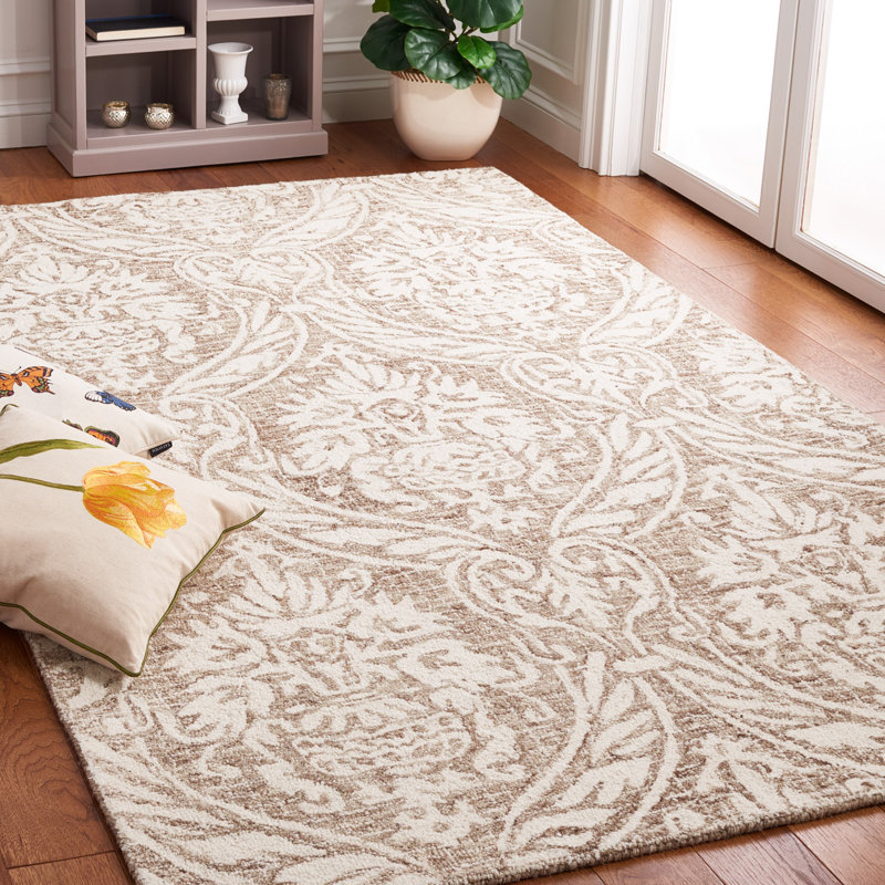 Abstract Hand Tufted Wool, Cotton Damask Rug, Rectangle 5' x 8'
