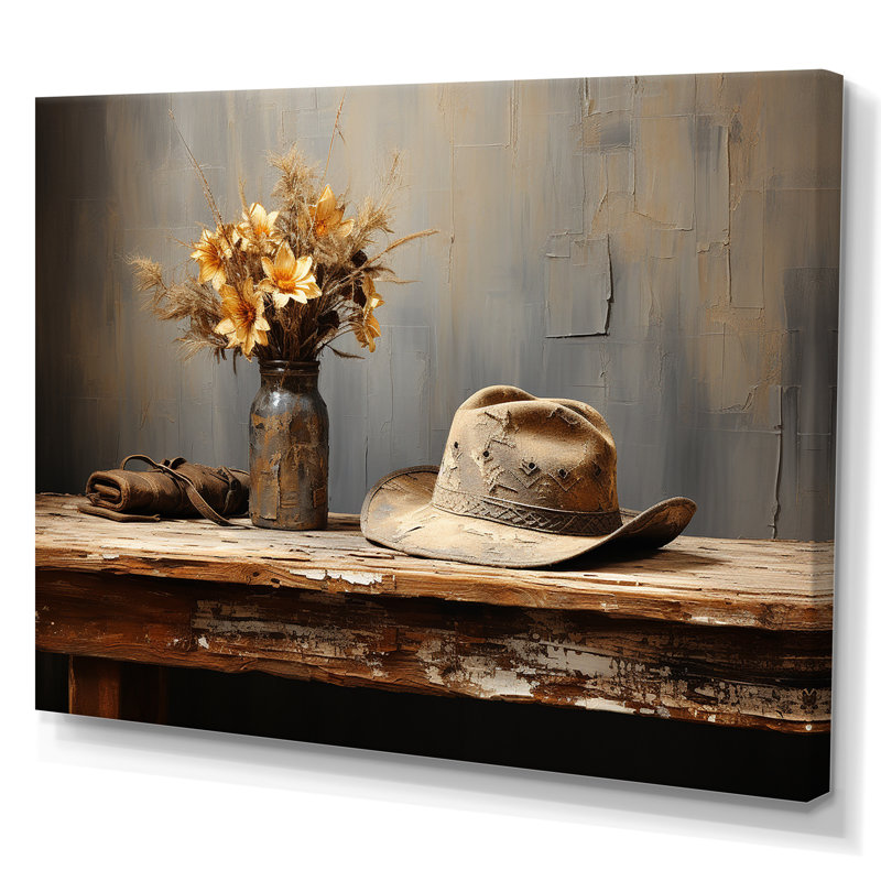 Minimalisme Cowboy Hat - Cowboys, art mural, Toile tendue, H 30 po x l 40 po x P 1,5 po