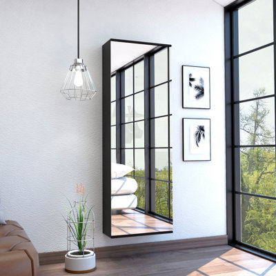 Wall Mounted Shoe Rack With Mirror, Single Door, Capacity For Ten Shoes
