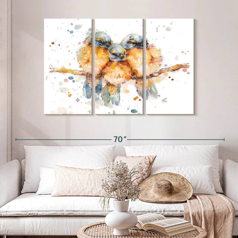 Petits oiseaux bleus, H 32 po x l 50 po