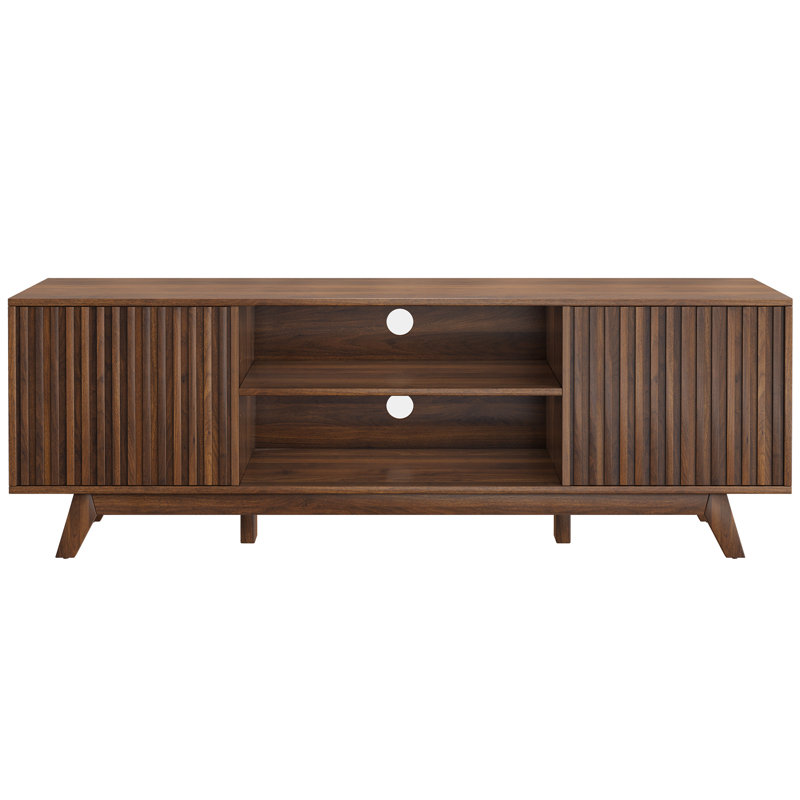 Chapne LED TV Stand Media Entertainment Center Table with 2 Cabinets and Adjustable Shelf, Walnut