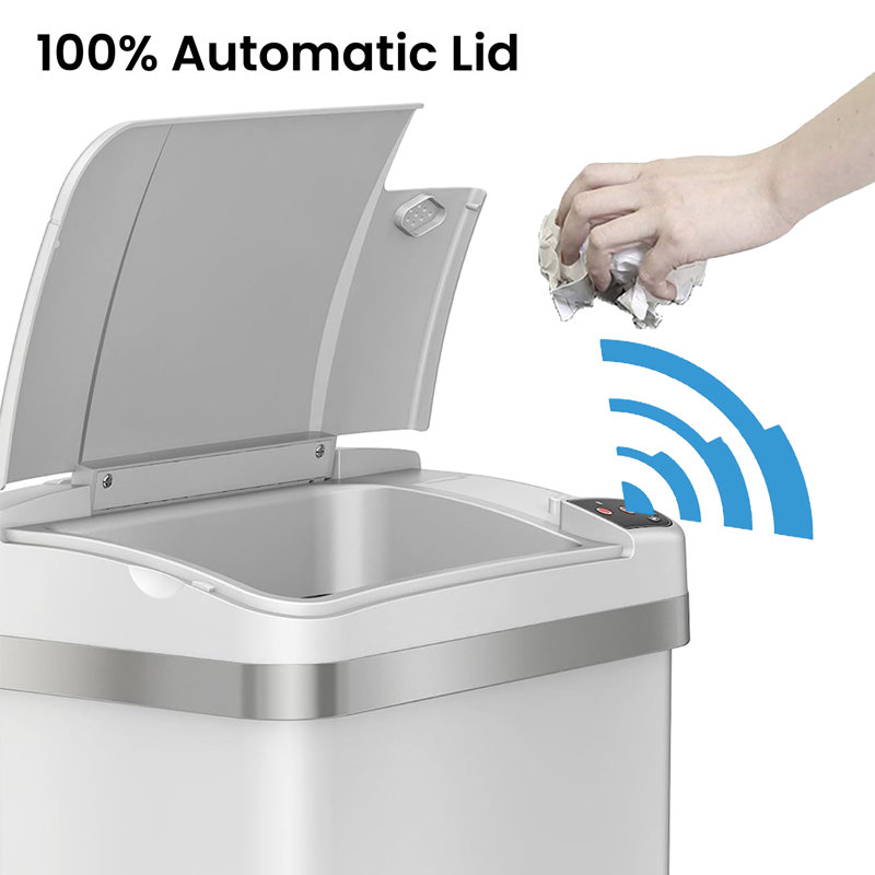 White Stainless Steel Touchless Sensor Kitchen Trash Can