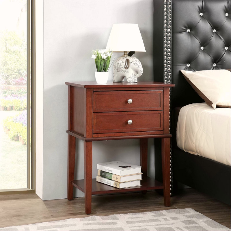 Cherry Nightstand With Storage Shelf