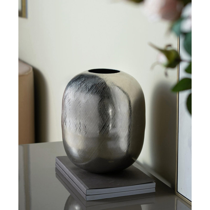 10.5x10.5x13" Aluminum Vase, Silver Streaks, 13" H x 10.5" W x 10.5" D