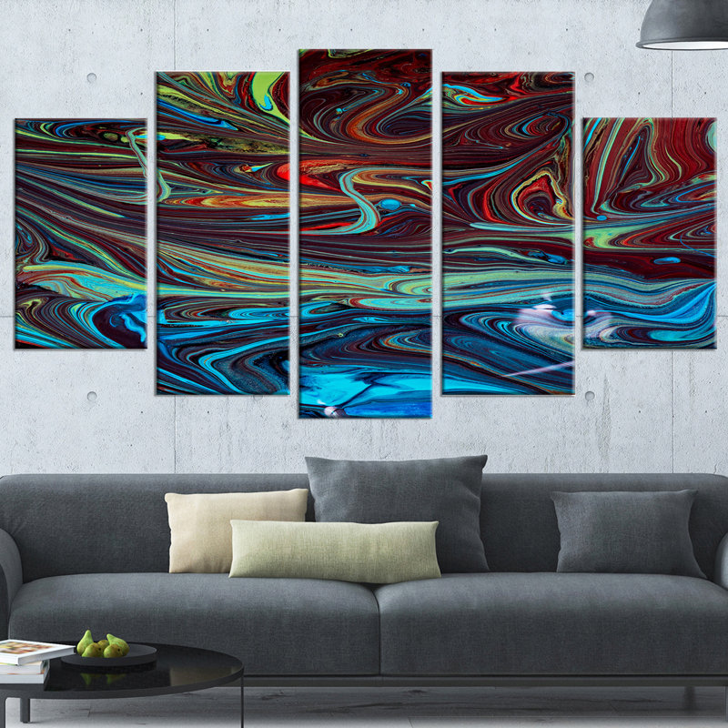 « red blue abstract mix », ensemble de 5 impressions murales sur toiles tendues