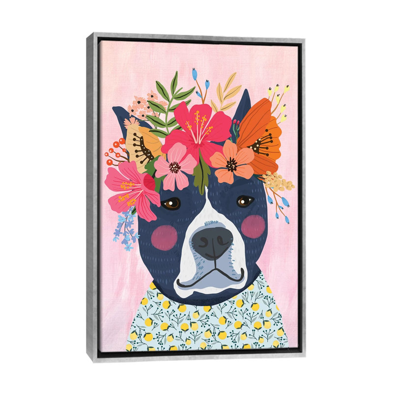 Chiot bleu, H 60 po x l 40po x P 1,5 po, Toile avec cadre argenté