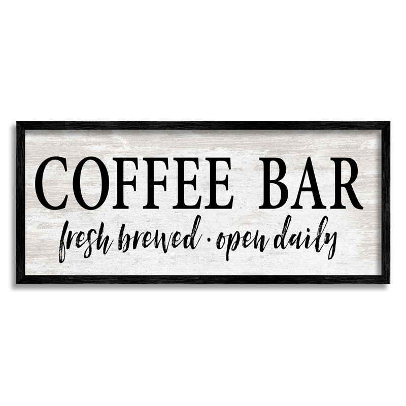 Bar à café ouvert à motif de grain rustique, Giclée encadrée noir minuit, H 10 po x l 24 po x P 1,5 po