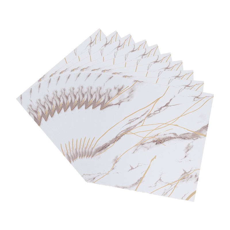 10Pcs Self-Adhesive Marble Pattern Wall Tile Stickers, White/Grey/Gold, 40cm L x 40cm W