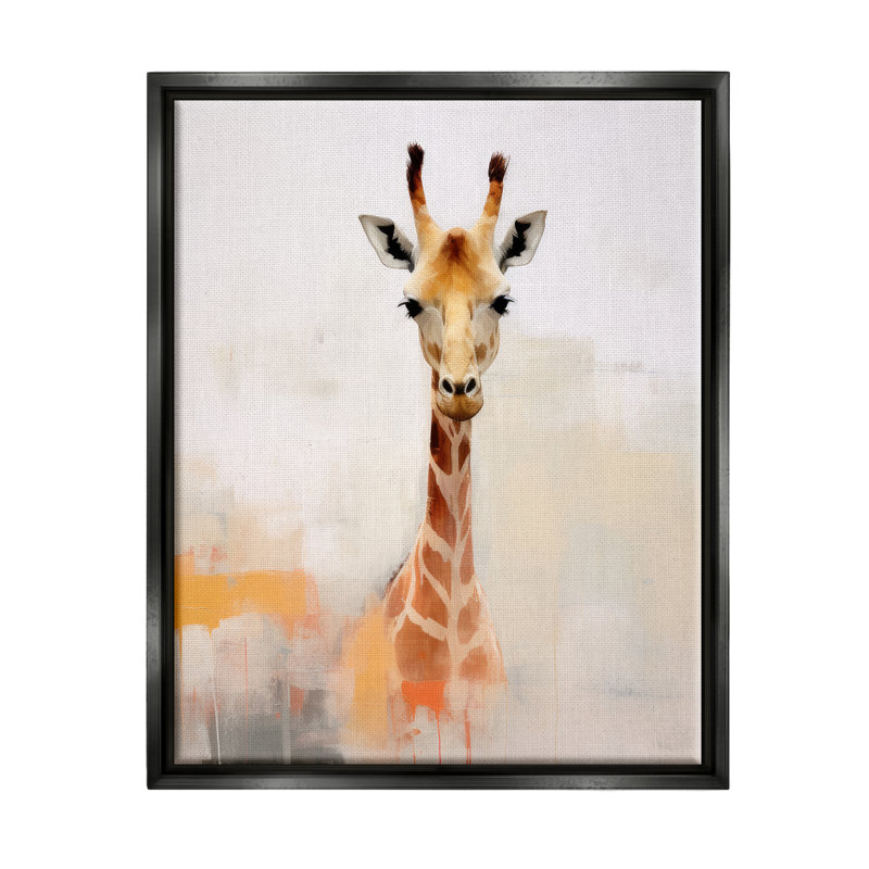 Portrait de girafe moderne, H 31 po x l 25 po x P 1,7 po, Cadre flottant noir de jais