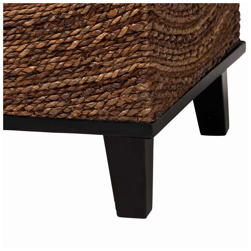 Table d'appoint carrée bohème en jonc de mer tressé naturel et bois d'acacia, 50 cm L x 50 cm P x 55 cm H