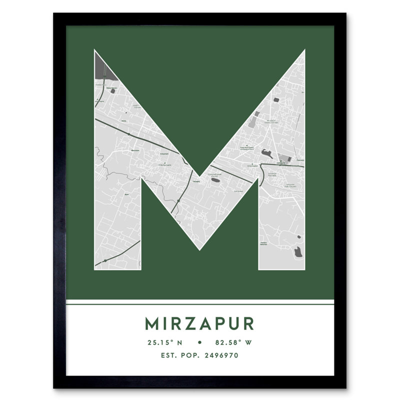 Mirzapur City Map Mirzapur Green by Wee Blue Coo - Single Picture Frame Typography