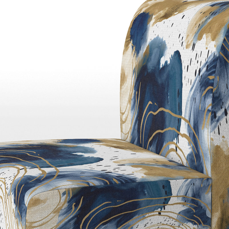 Abstract Pattern With Blue & Golden Textures II - Upholstered Modern Accent Chair