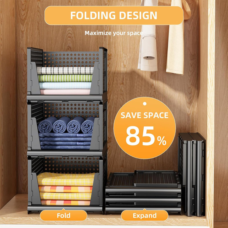 4-pack Black Stackable Plastic Storage Baskets