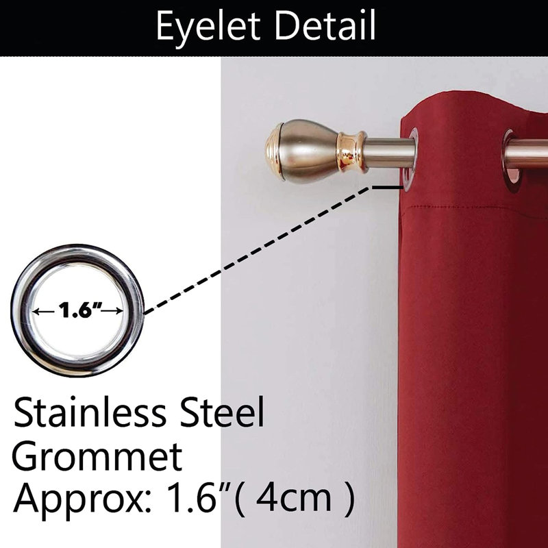 Jeffro Pair Eyelet Blackout Curtains, Red, 228.6cm Width x 137.16cm Drop
