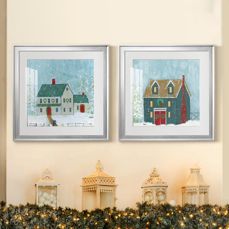 Home for Christmas - ensemble d'impressions 2 pièces, H 22,5 po x l 45 po x P 1,5 po, Papier avec cadre argenté, Blanc