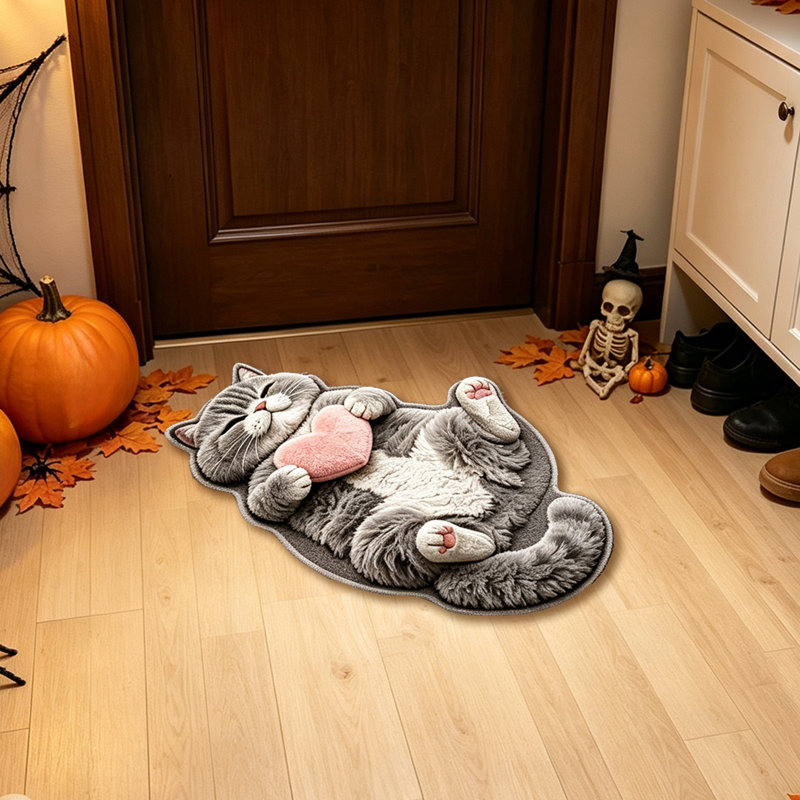 Polyester floor mats Adorable Puss Shaped Rug Washable Floor Mat Ideal Choice For Mog Lovers' Home Decor Great Gift For Pet Lovers And Those Who Appreciate Unmatched Home Decor