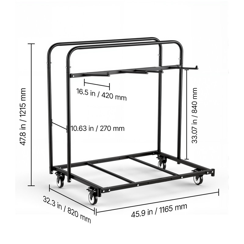 Folding Table and Chair Rack Cart 400 lbs Holds 14 Chairs & 5 Tables, for Party Event Hotel Factory, Heavy-Duty Carbon Steel, Easy to Move, Storage Dolly, with Swivel Casters and Locking Wheels