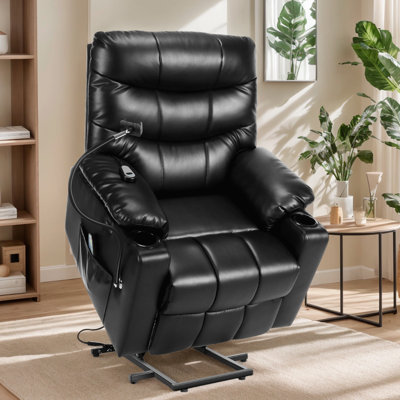 Power Lift Recliner Chair For Elderly With Heated Vibration Massage, Electric Lift Chair With Assist Function, Cup Holders, Side Pockets, Remote Control Reclining Chair For Living Room