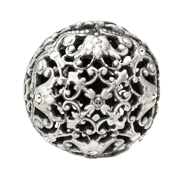 Juliane Grace large knob full round with 17 Swarovski Clear & Aurore Boreale Crystalsin Satin, Satin