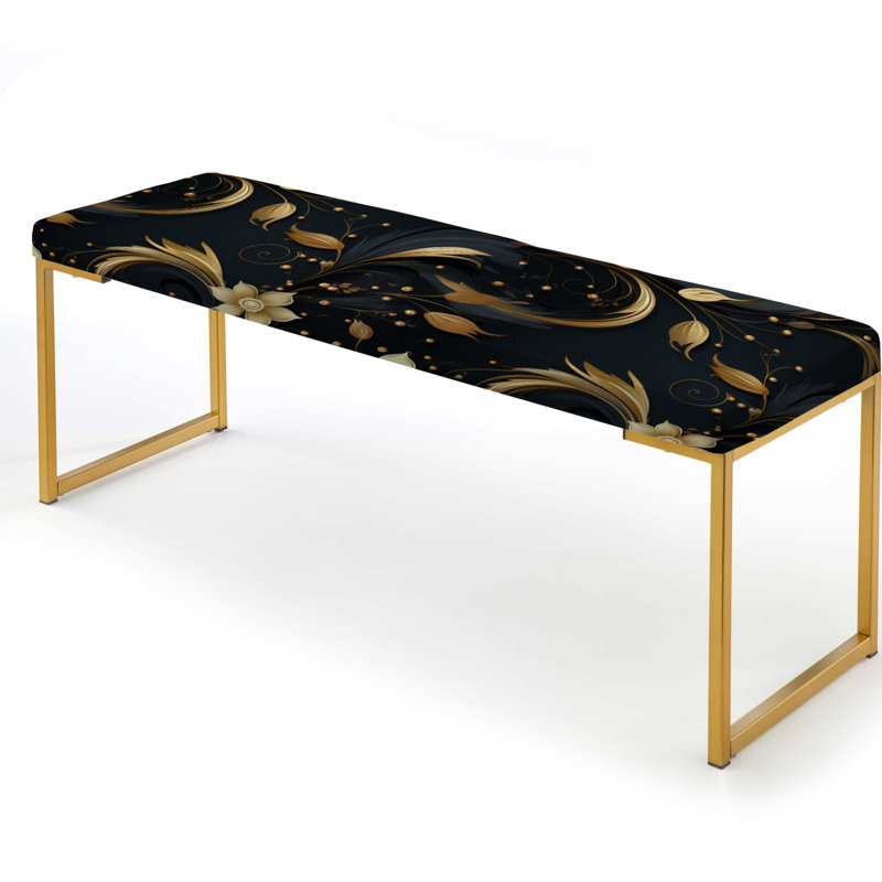 Black And Gold Intrigue Elegance I - Marble Upholstered Gold Bench