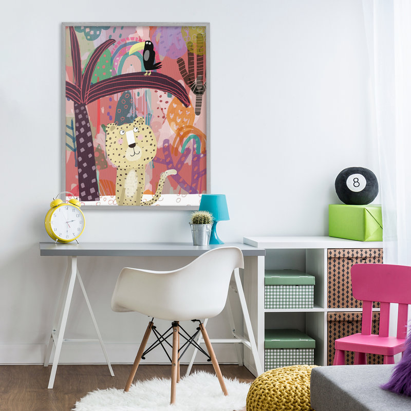 «Whimsical Cheetah & Toucan», dessin de Carla Daly, Estampe numérique Farmhouse, H 30 po x l 24 po