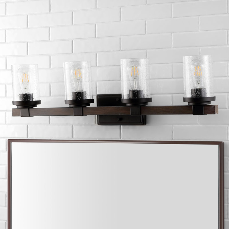 Éclairage pour salle de bain rustique à DEL Borth, Quatre lumières, Noir mat / brun foncé