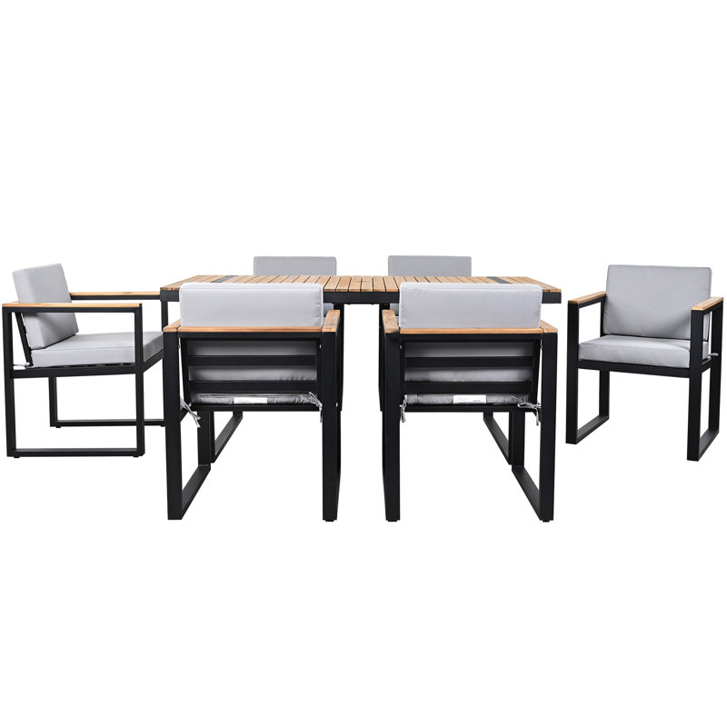 7 Pieces Outdoor Dining Set Patio Dining Table And Chair Set With And Removable Cushions For Patio, Backyard, Garden, Gray
