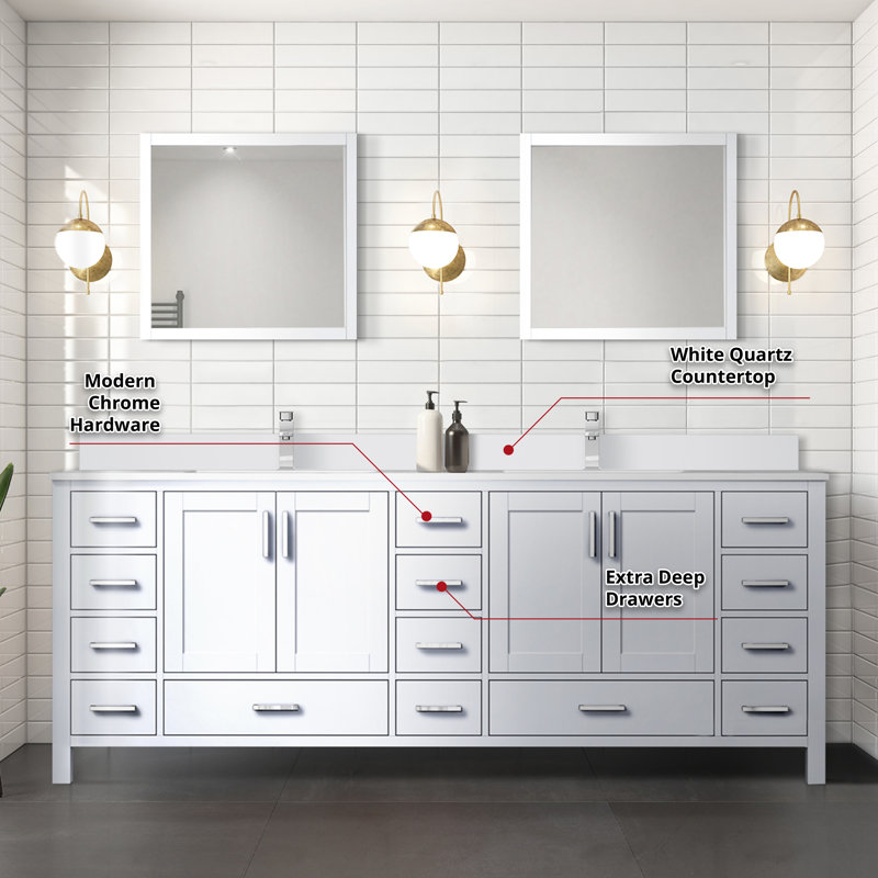 Jacques 84 in. W x 22 in. D Double Bath Vanity and Top, White, White Quartz