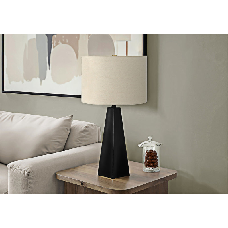 Lampe de table moderne en résine avec abat-jour en lin beige et interrupteur à 3 voies