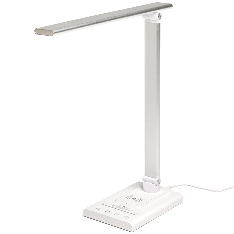 Lampe de bureau à DEL 16 po avec chargeur sans fil, USB-C / A, 5 lumières et bras réglable - Blanc