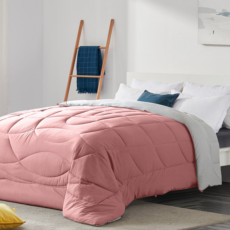 Box Stitch Comforter, Twin Comforter, Pink/Gray