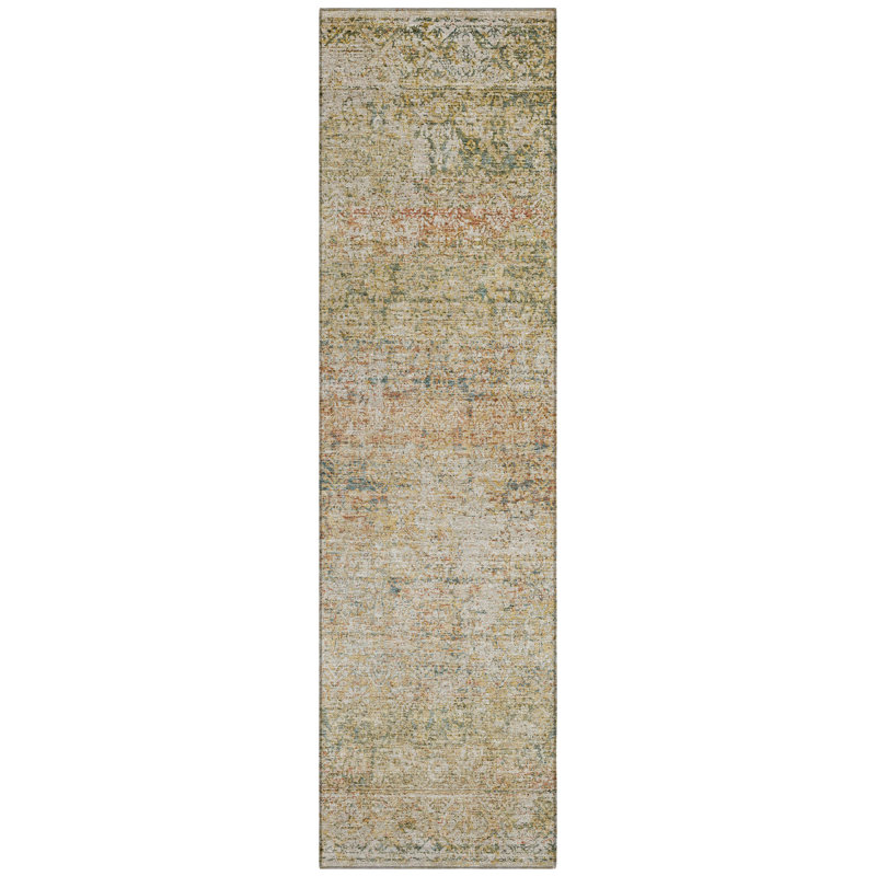 Machine Washable Indoor/Outdoor Xhevrie Gold Rug, Runner 2'3" x 7'6"