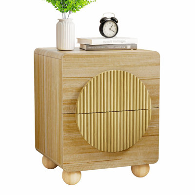 Mid-Century Fluted Nightstand with Moon Handle