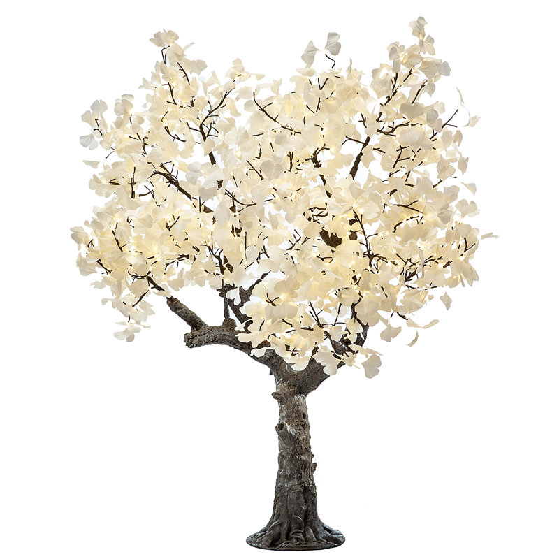 Ginkgo de 8,5 pieds, feuilles vertes, lumières DEL blanc chaud, Blanc