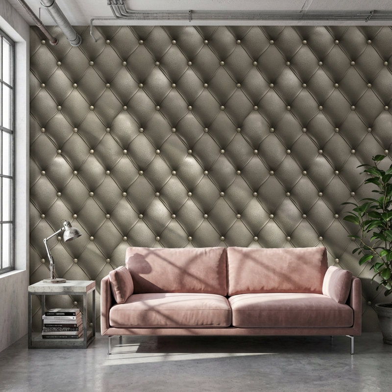 Papier peint touffeté en cuir géométrique, Gris