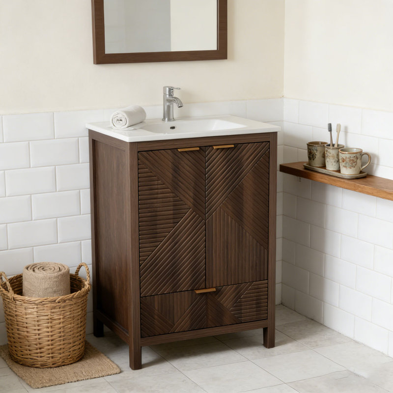 Meuble-lavabo 24 po avec lavabo, Brun