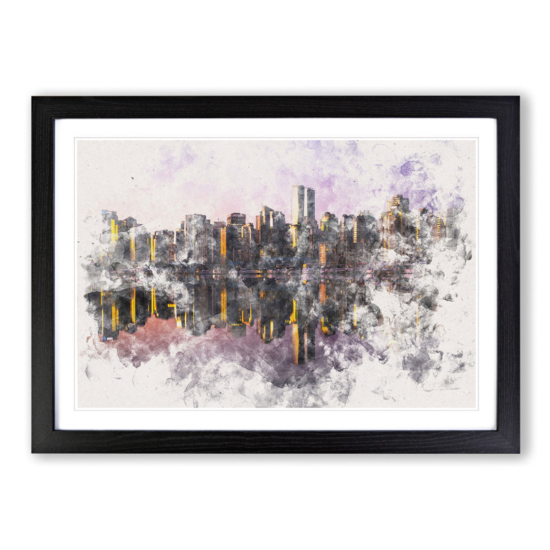 The Vancouver Skyline - Picture Frame Painting Print on MDF, Black Framed, 45cm H x 63cm W x 2cm D