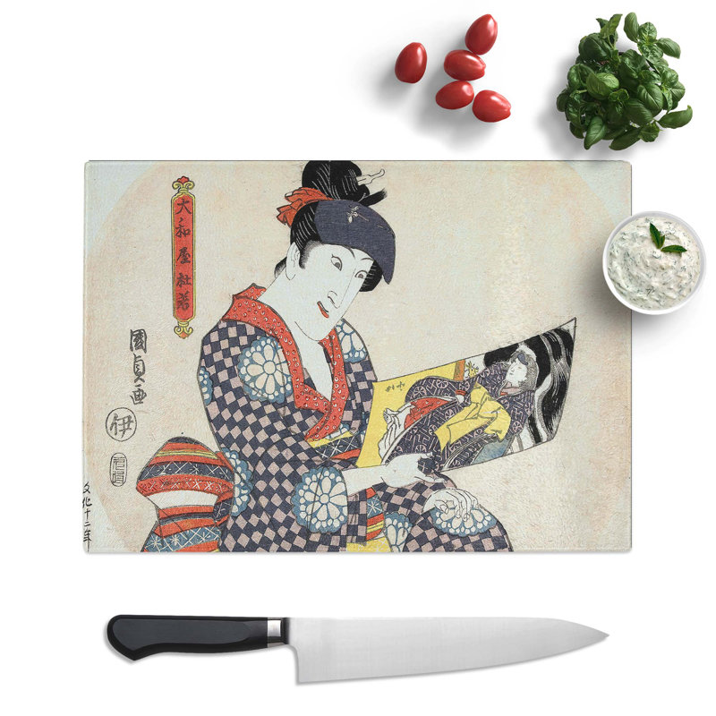 Tempered Glass Actor with a Picture by Utagawa Kunisada Chopping Board, 39cm W x 28.5cm L