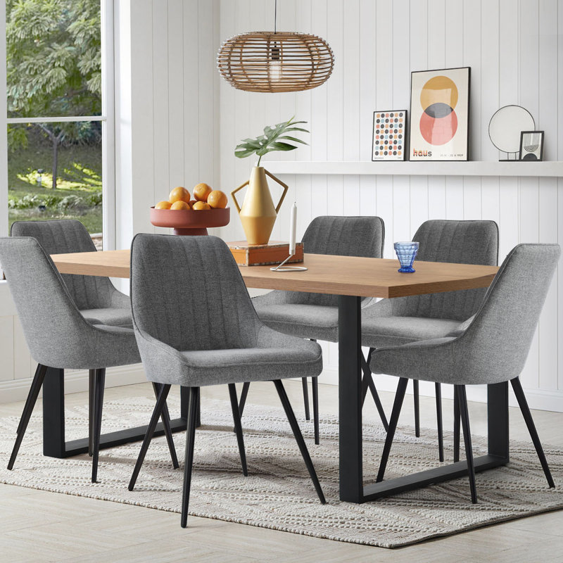 Audna 6-Person Upholstered Dining Set, Oak, Gray
