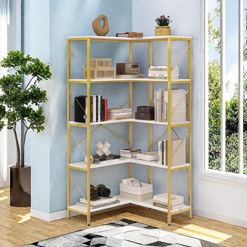 Sukanya 5 Tier Corner Bookcase, Large Display Rack Storage for Bedroom, Living Room