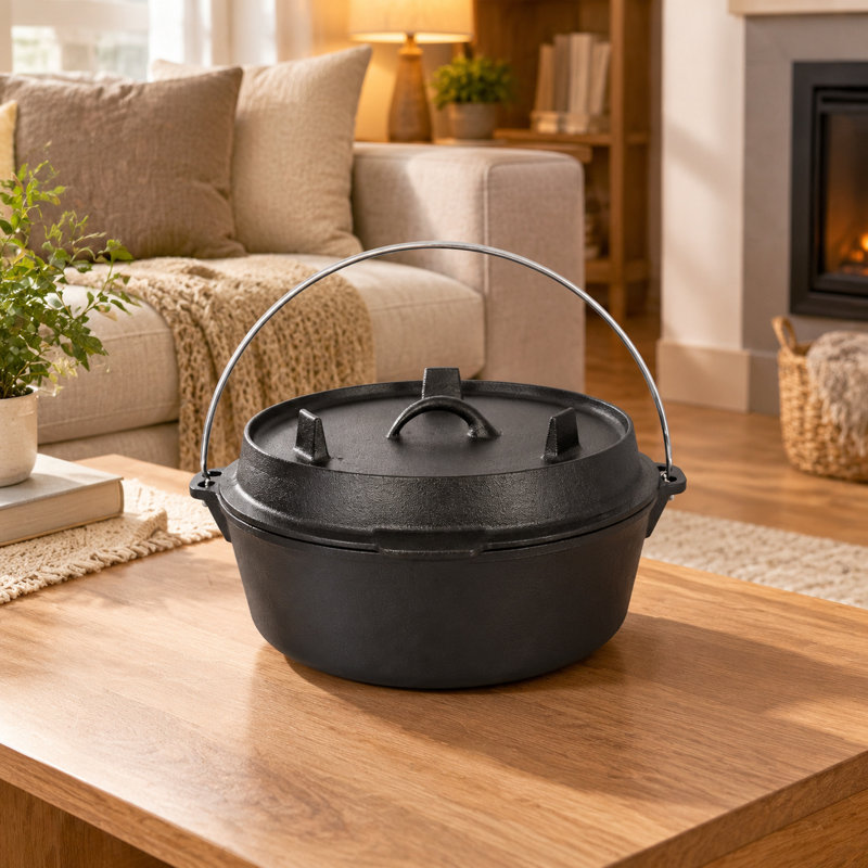 Casserole pré-assaisonnée en fonte avec couvercle pour poêle
