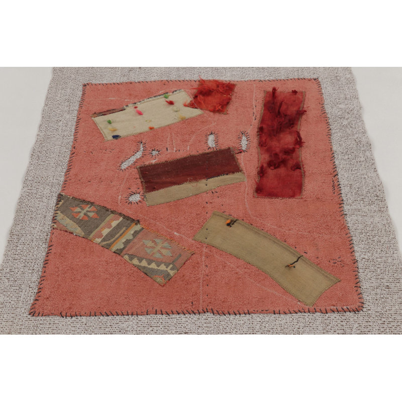 Vintage Patchwork Tapestry "Fragments Of Time" In Neutral Pink Hues - Rug & Kilim