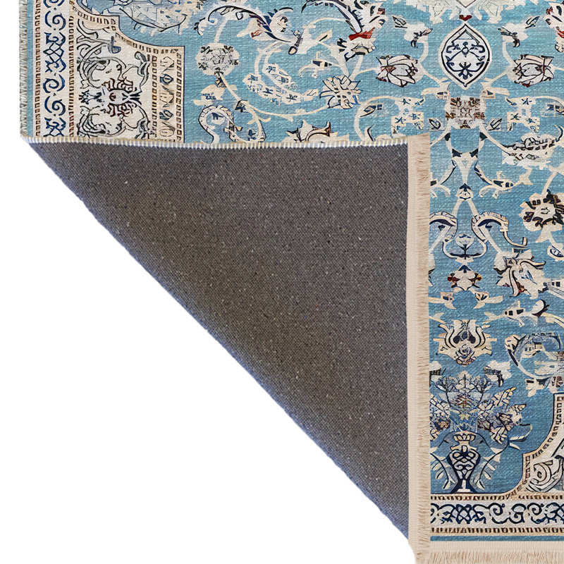 Tapis décoratif rétro à motif floral bleu et gris, Rectangle 3 pi 9,81 po x 4 pi 11,06 po
