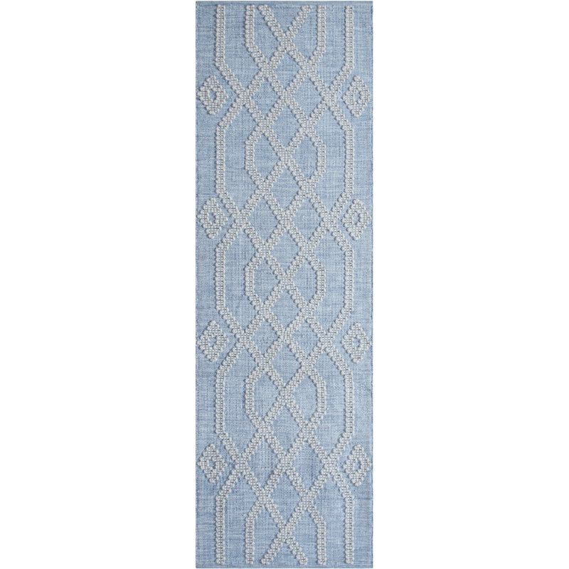 Cable Geometric Handwoven Indoor / Outdoor Use Area Rug, Runner 2'6" x 8', Blue