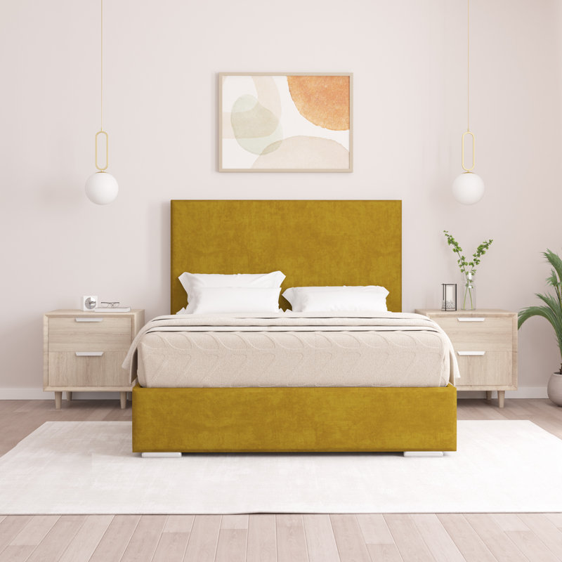Shetye Upholstered Bed, Small Double (4'), Turmeric