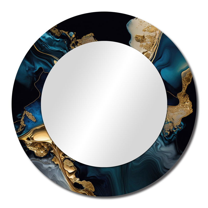 Perice abstrait Geode Marble Blue IV - décor de miroir mural unique en marbre, grand miroir rond bleu, impression d'art en métal