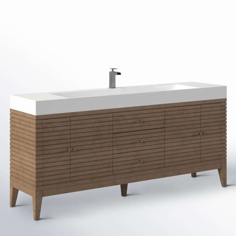 Meuble-lavabo simple l 72 po Sarin, Blanc lustré, Noyer blanchi