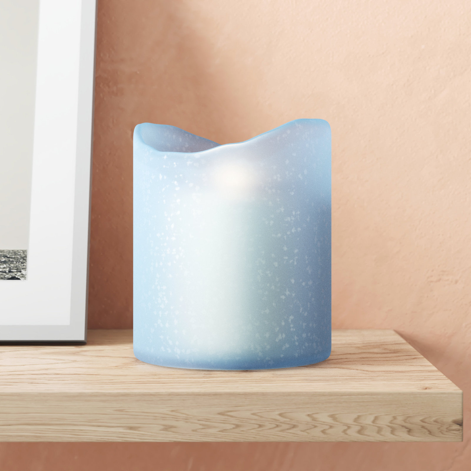 Glass Hurricane Candle Holder, Blue,  6" H x 5" W x 5" D
